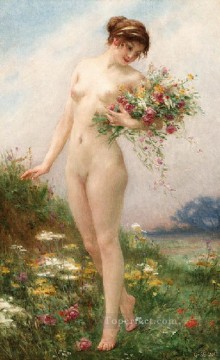  Silvestres Pintura al %C3%B3leo - Recogiendo flores silvestres desnudo Guillaume Seignac